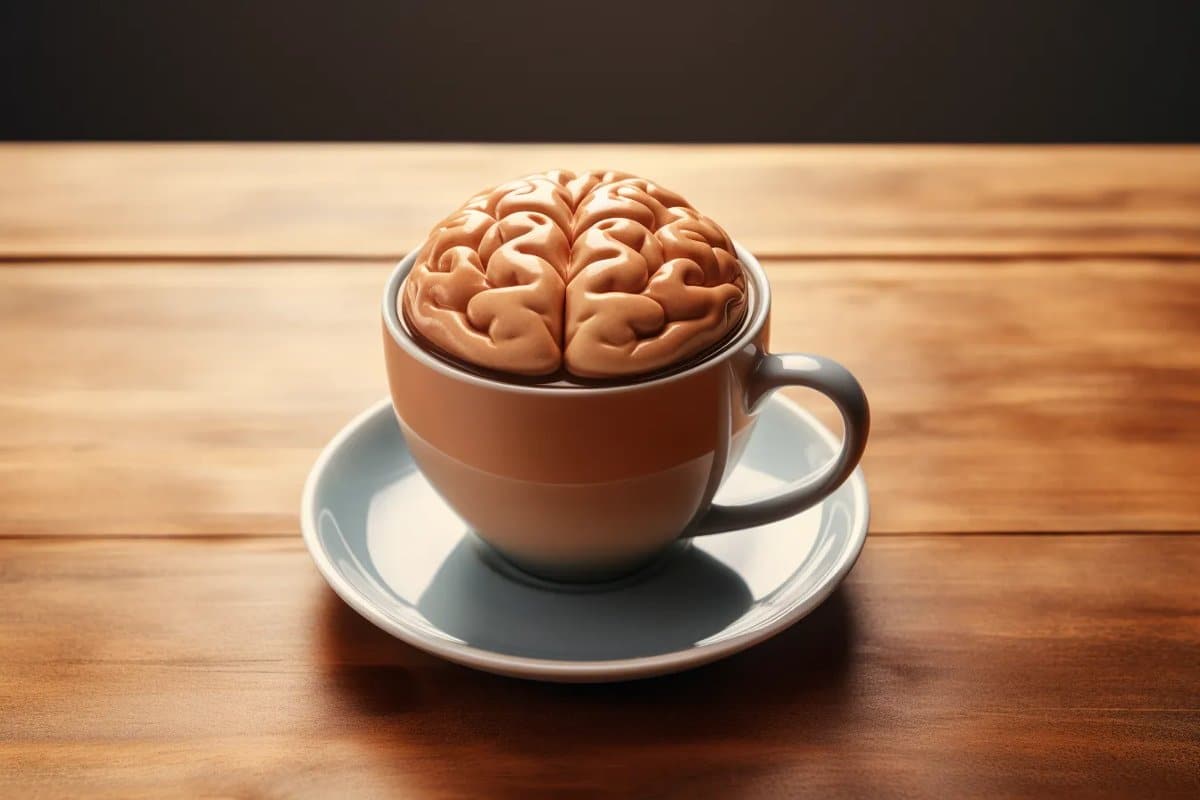 这显示了一杯咖啡和一个大脑。