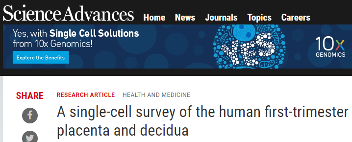 首张人类早期胎盘细胞图谱发表，可推进问题妊娠的研究| Science子刊